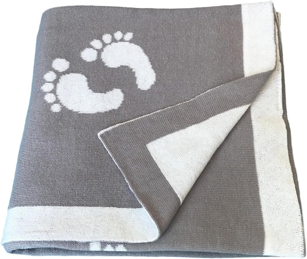 Vogue 100% Cotton Knit Footprint Baby Blanket 30"x40" (Light Grey) NEW for 2023