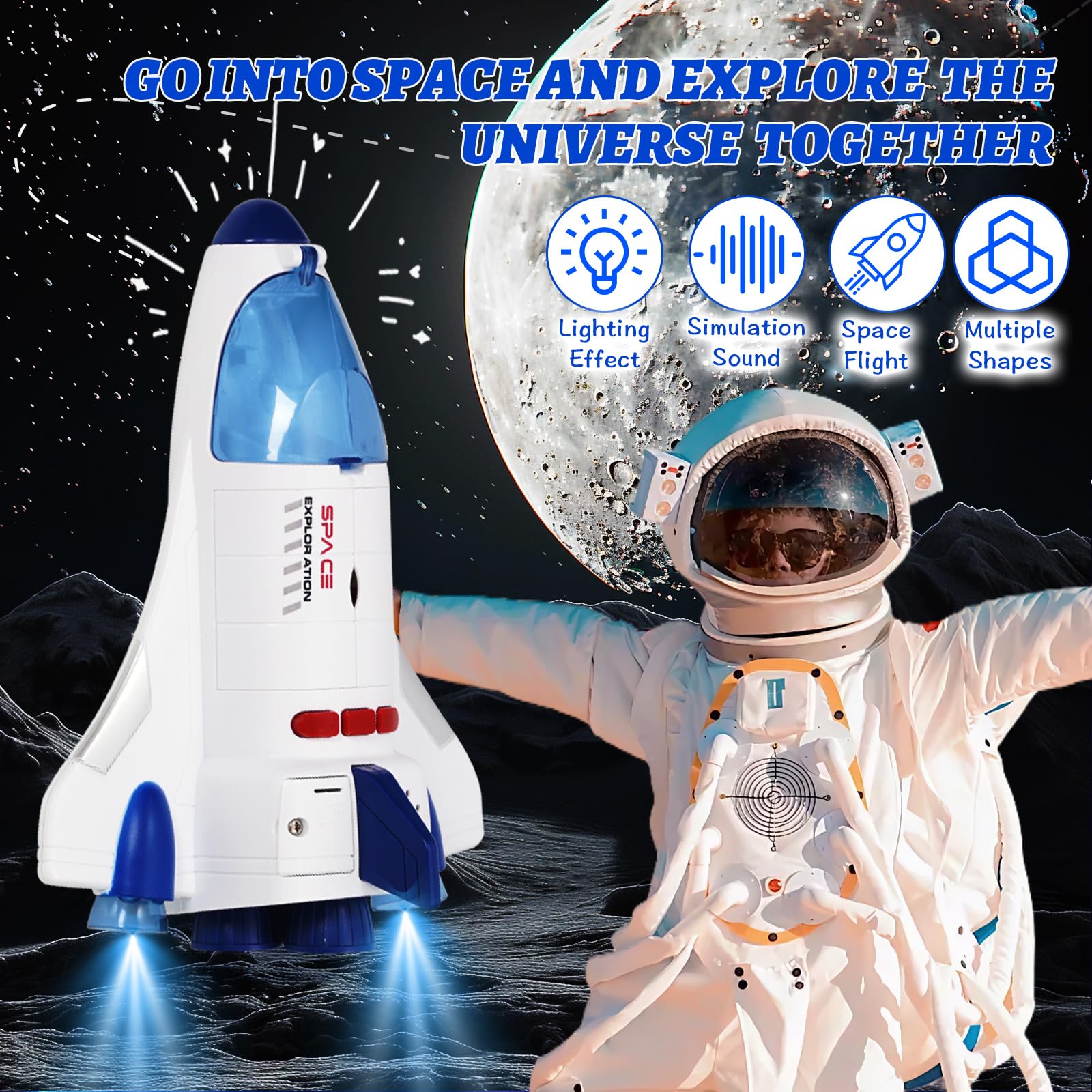 Giocattolo del Razzo Spaziale per Bambini, Space Shuttle Giocattolo con Astronauti Luci e Suoni, Spaceship Rocket Toys for Kids (WY893A)