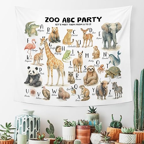 Miniatura 3 de MNASAIOO Tapiz de pared para colgar en la pared del alfabeto de animales del zoológico para el aula, para dormitorio, cuarto de bebé, tapices