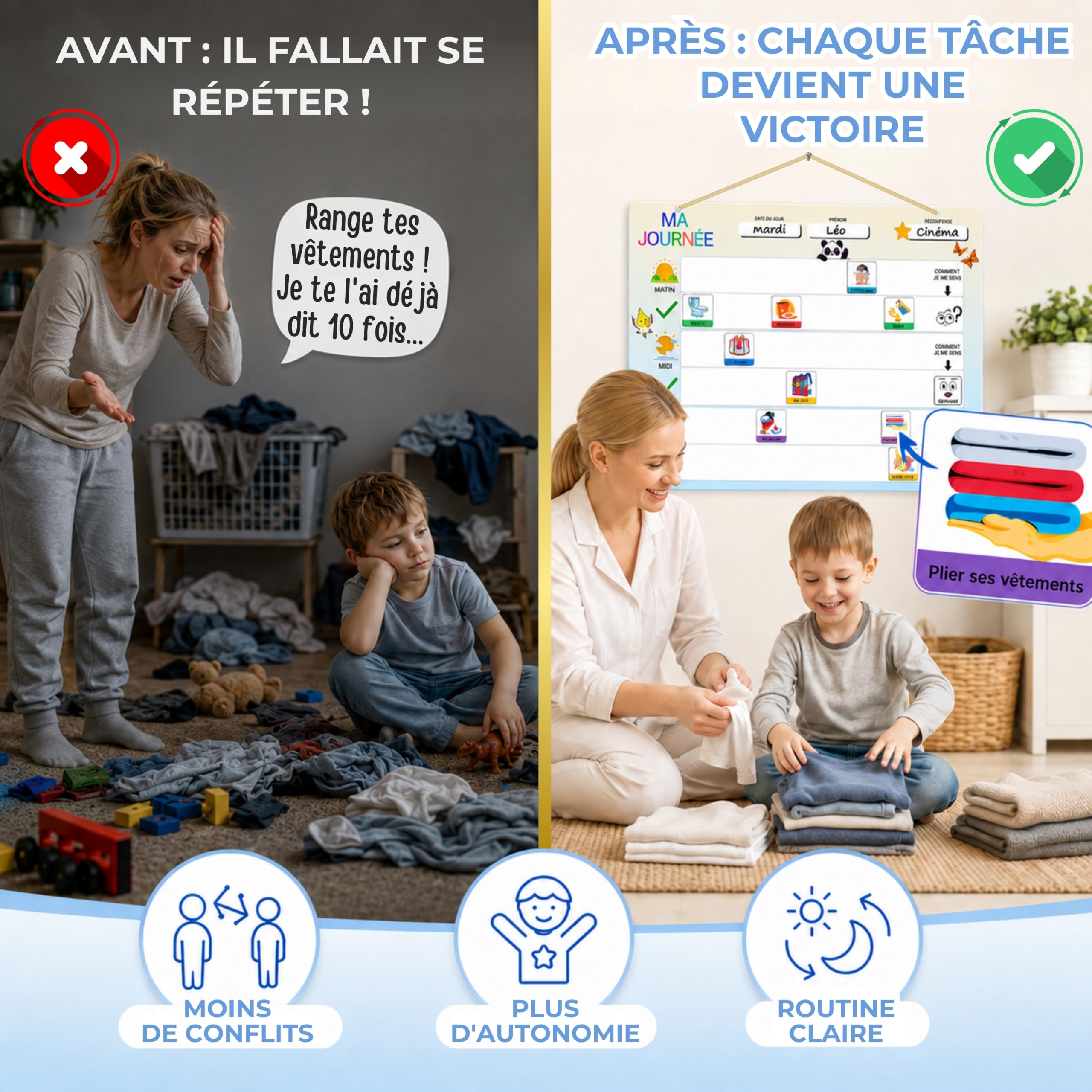 Tableau Routine Enfant - Calendrier Educatif Montessori - Calendrier Magnétique x160 Aimants - Tableau Organisation Famille - Le Cadeau Ideal (De 3 A 12 Ans)