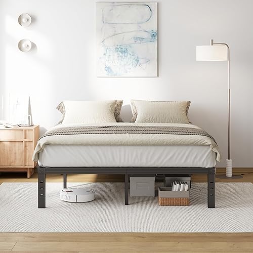 Miniatura 8 de COMASACH Marco de cama de tamaño matrimonial de 14 pulgadas, marco de cama de metal de alta resistencia, soporte de acero resistente, no necesita