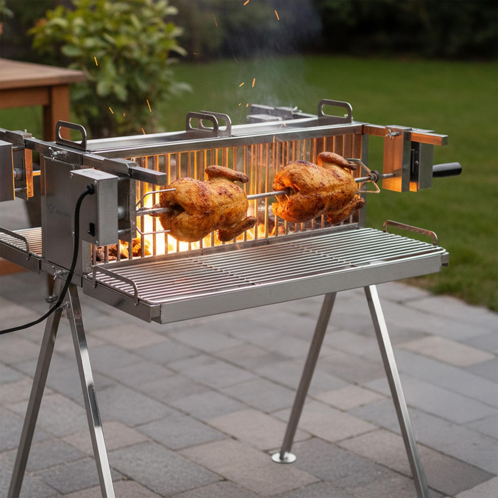 BBQ-Toro Edelstahl Doppel Spießgrill mit Motor | Vertikalgrill mit zwei Grillspießen, Hähnchengrill | Spießbratengrill, Elektrischer Drehspieß Grill | Rotisserie Grill, Drehspießröster