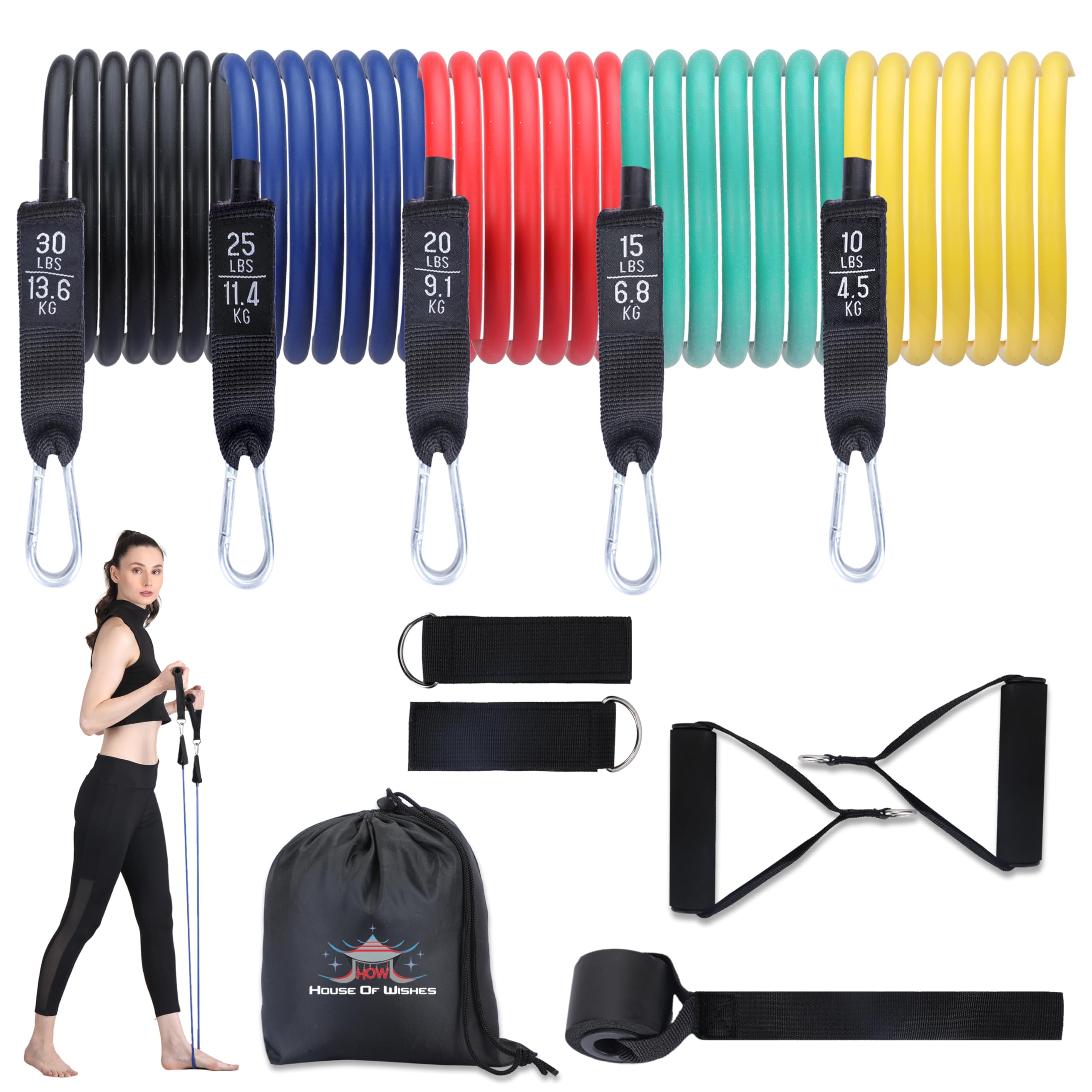 HOW (HOUSE OF WISHES) with Device Exercise Bands Tubes Include 5 Different Levels Resistance Band Door Anchor Ankle Straps Foam Handles and Carrying Bag for Workout (Multicolor) (B07D9MW3B6) Amazon Price History, Amazon Price Tracker