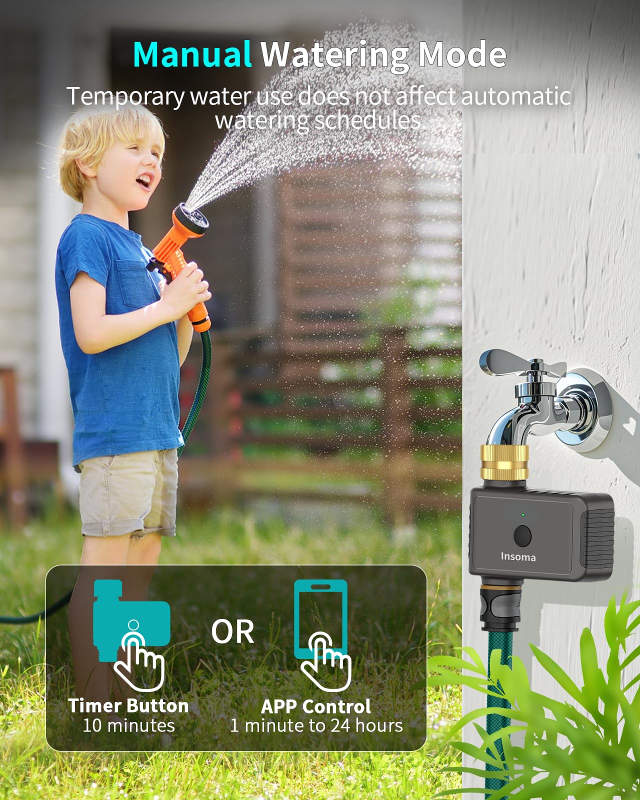 WLAN-Schlauch-Timer mit Messingeinlass, intelligenter Wasser-Timer 1 Zone, Sprinkler-Timer mit WiFi-Hub für Fernbedienung über 2,4 GHz WLAN, Sprach-/App-Steuerung mit Alexa & Google Assistant, für
