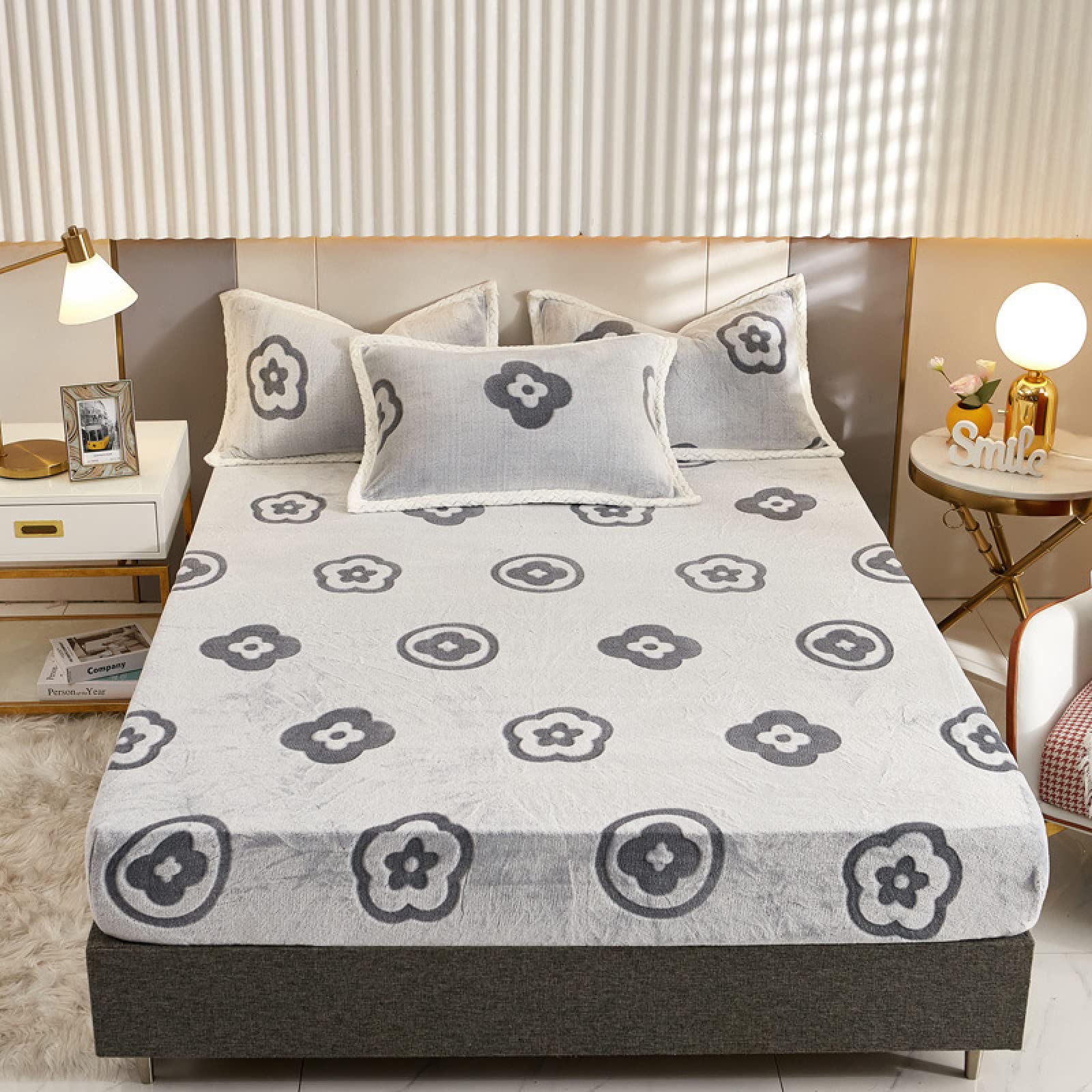 HAIBAFitted Sheet, Super Soft Fluffy Cosy Warm Shiny Bedsheet, Luxurious Easy Care,HY-grey,120x200cm+28cm