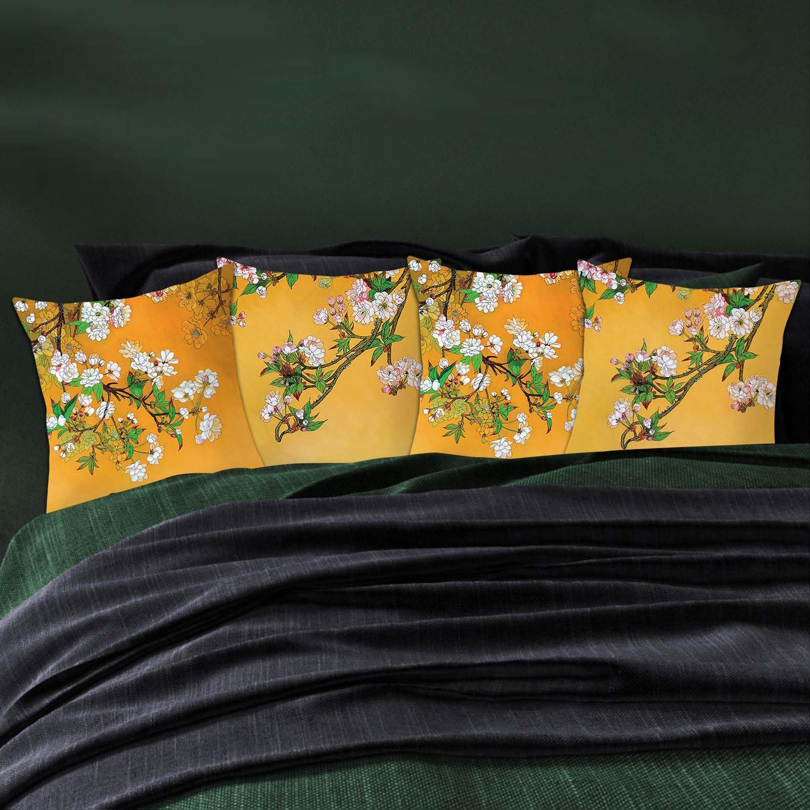 Betadistor Cushion Covers 18" x 18" Peach blossom Flowers Decorative Throw Pillow Covers Polyester Linen Pillowcase for Sofa Garden Outdoor Home Decor Set of 4 - Image 3
