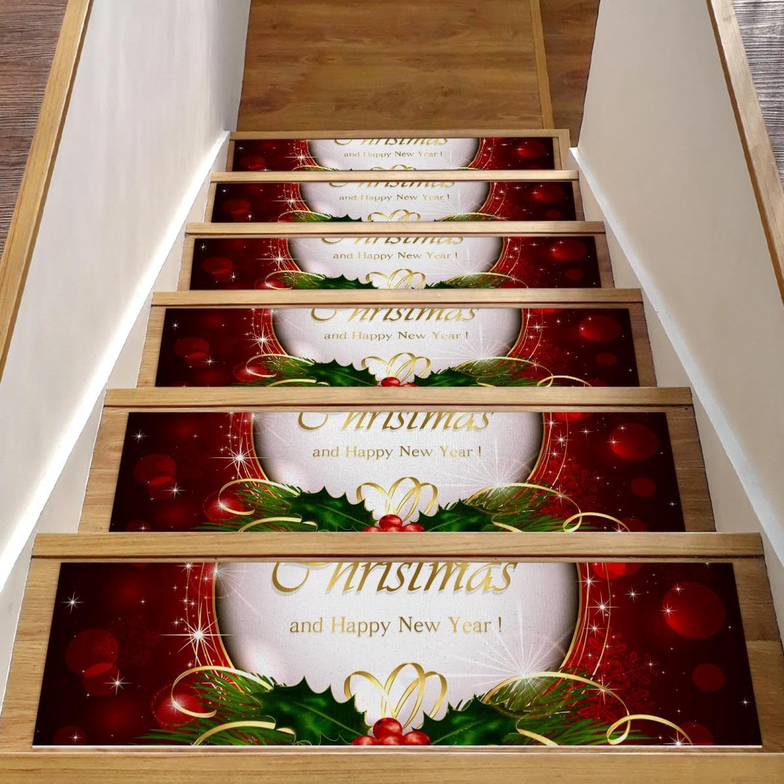 Alfombra para escaleras con campanas navideñas pack de 15 piezas antideslizantes