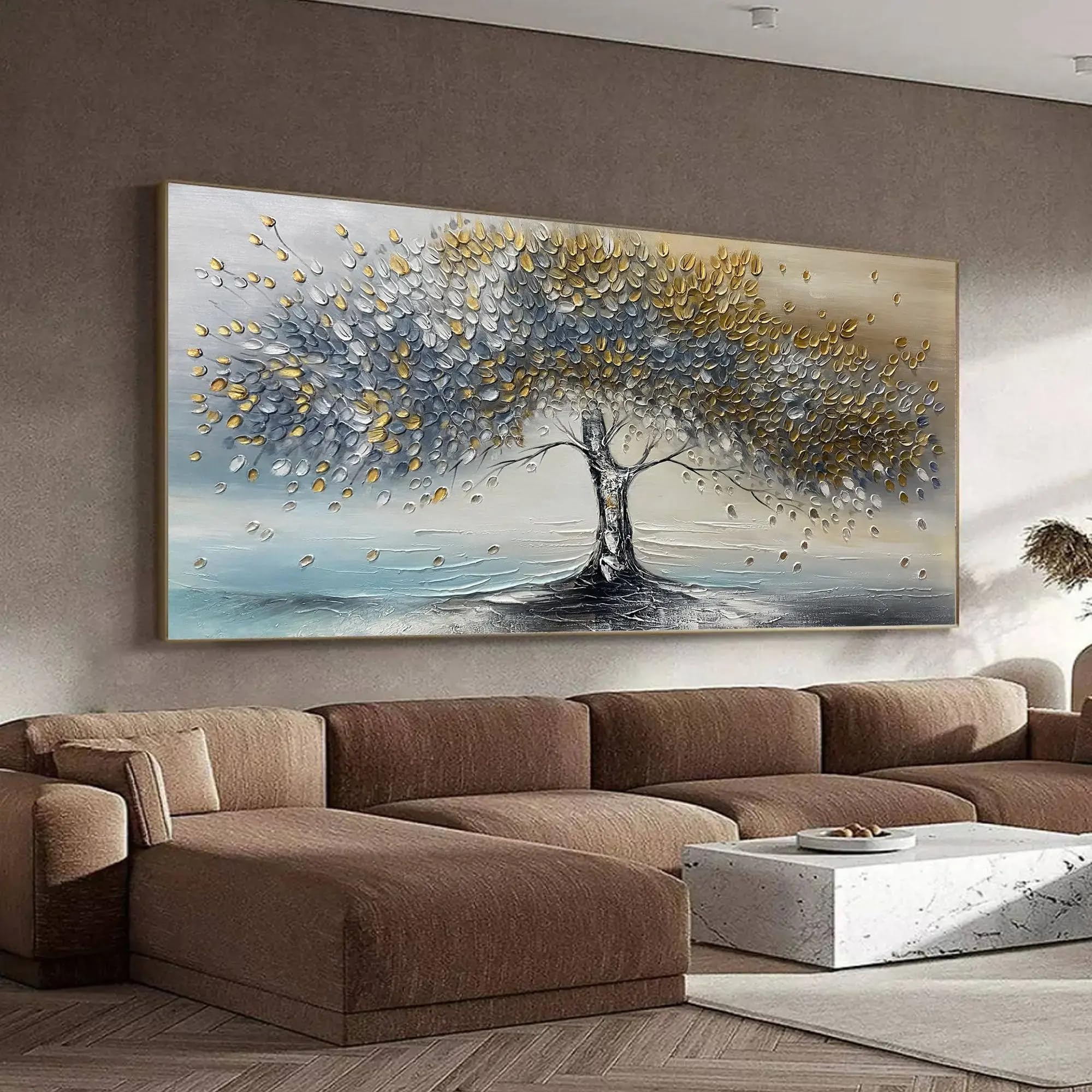 Peinture abstraite fleurs bleu-gris sur toile premium 90x180 cm - 8
