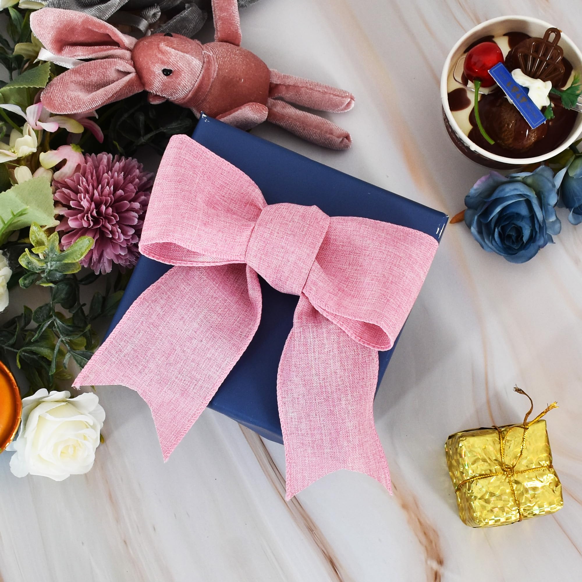 Natürliches Juteband, 6,3 cm, 9,1 m, rosa Stoffband für Handwerk, Kranzschleife, Geschenkverpackung, Hochzeit, Weihnachten, Party-Dekoration