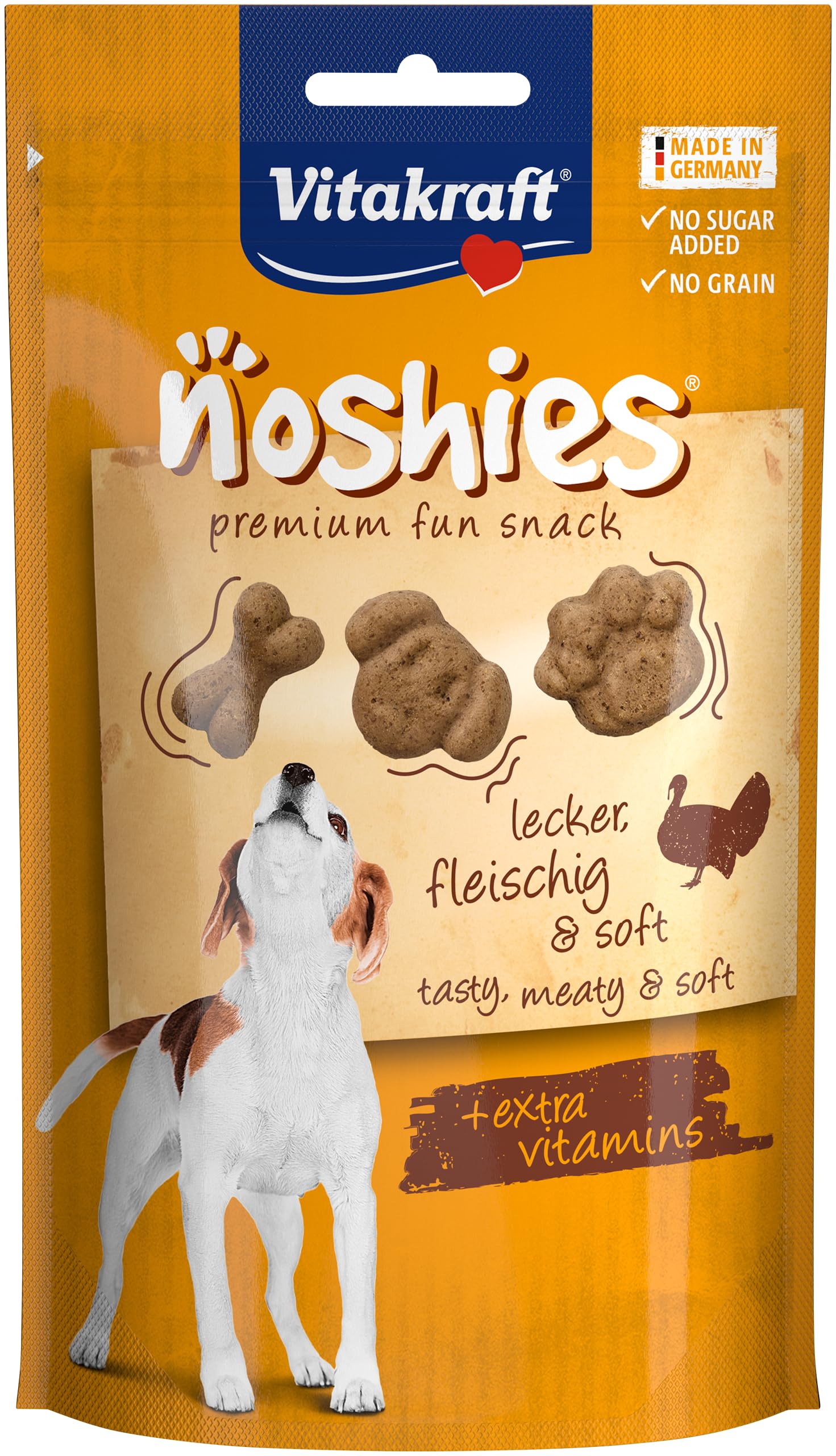 Vitakraft Noshies, Hundeleckerli, Hundesnack weich, mit Truthahnfleisch, Hunde Trainingsleckerli, ohne Zusatz von Zucker (1x 90g)