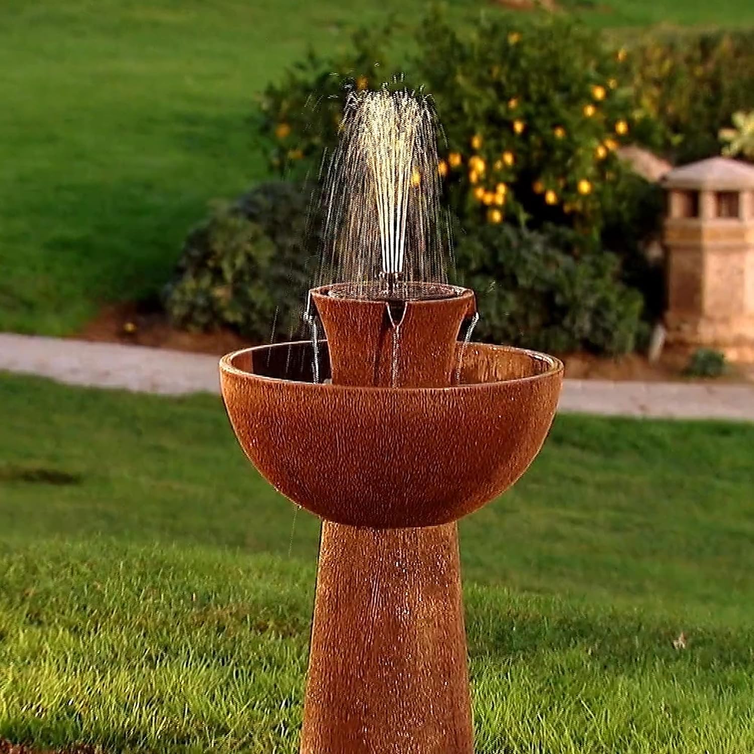 Bernini Alba Cordless Water Fountain, 26" Battery Powered Water Fountains with 3-in-1 Finial, Outdoor or Indoor for Garden, Patio, Porch, & Home, Water Fountain Tower & Planter for Backyard (Taupe)