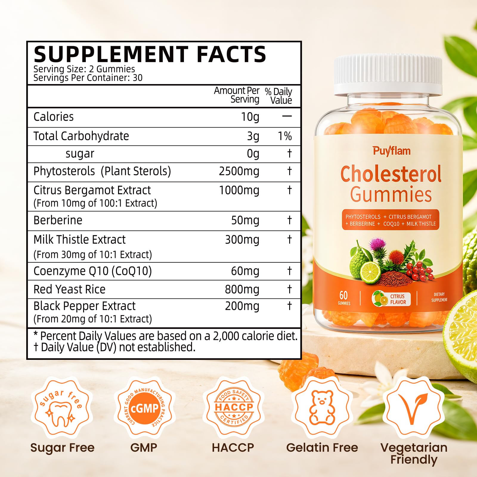 Cholesterol Supplements with Plant Sterols, Citrus Bergamot, Berberine, CoQ10 & Milk Thistle, Cholesterol Complex Gummies for Healthy Levels – 60 Gummies — Amazon image 9