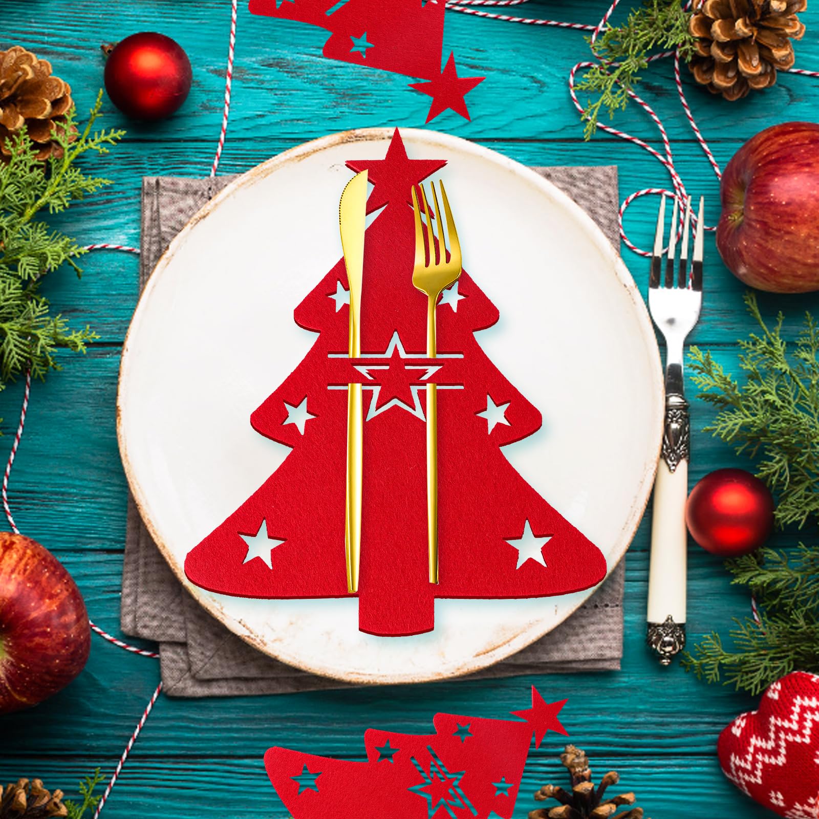 15 Porte-couverts En Feutre Sapin De Noël - Déco De Table Grise - 20,8 X 17 Cm - Pour Fêtes