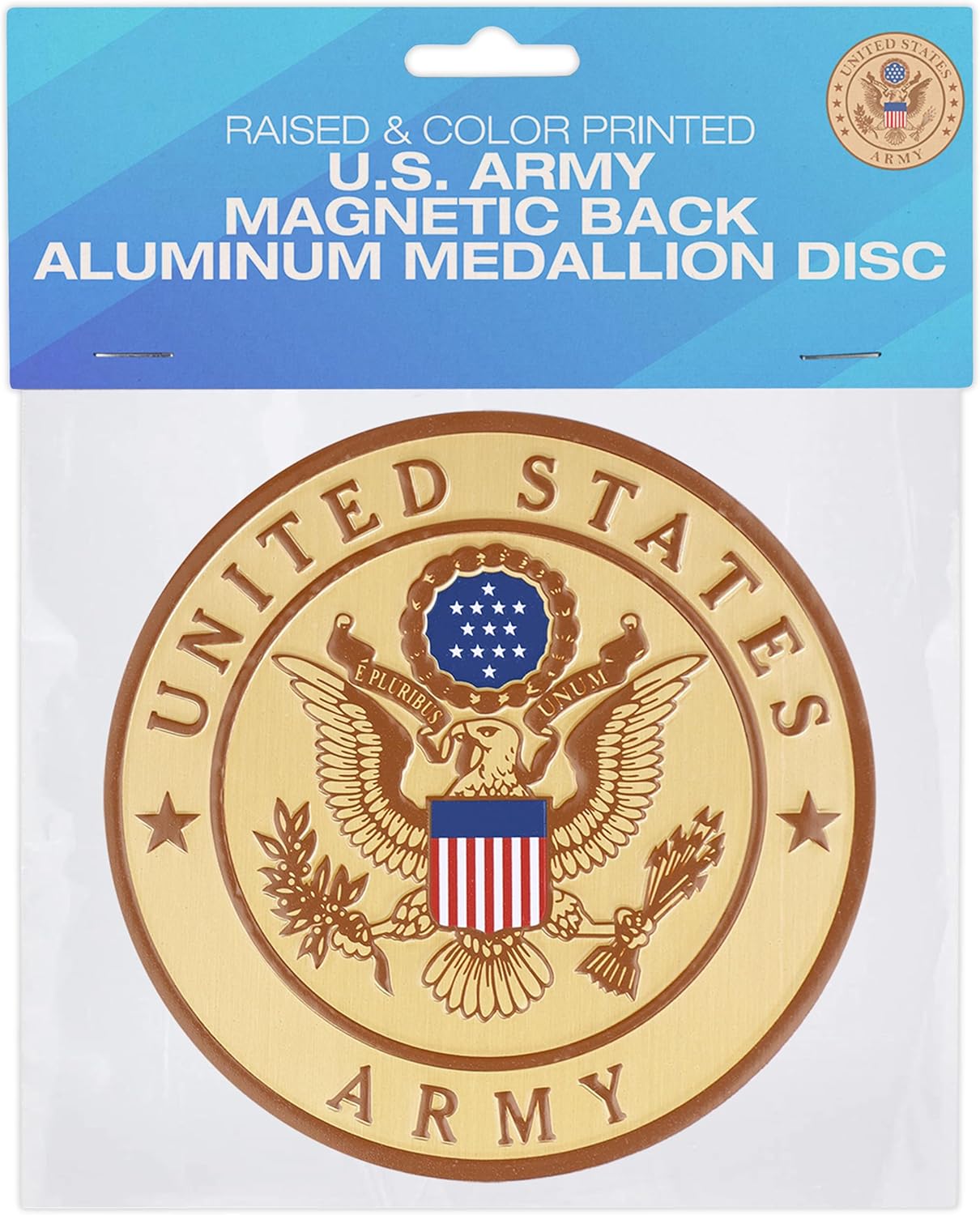 SHOP AWARDS AND GIFTS 4 Inch Round United States Military Shield Emblem Single Drink Cup Coaster, Metal Magnetic Decal Disc, 1 Pack, Army