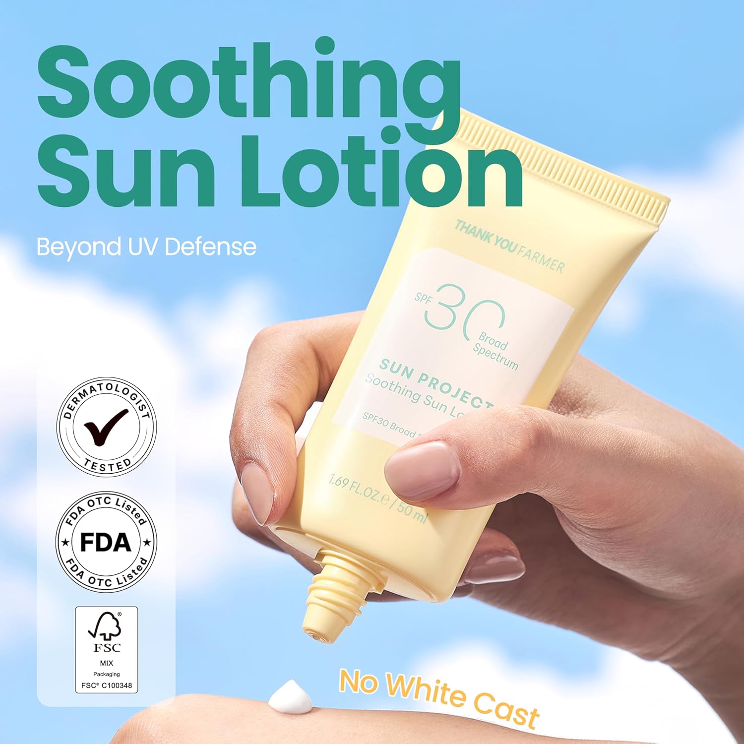 THANKYOU FARMER Sun Project Soothing Sun Lotion SPF 30 - Korean Sunscreen with Centella Asiatica - Dermatologist Tested, Broad Spectrum, Hydrating, Lightweight, No White Cast - 1.69 fl oz - Image 2