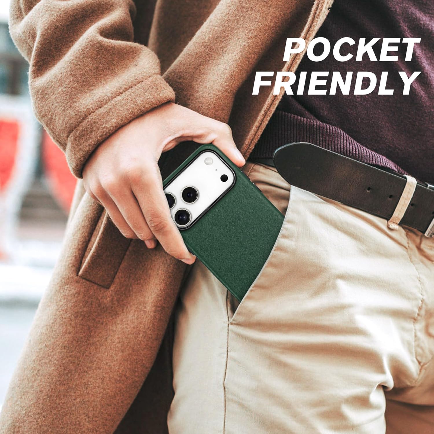 SHIELDON Genuine Leather Case for iPhone 17 Pro Max 6.9" 2025 | [Camera Button Updated], Compatible with Magsafe, Magnetic Wireless Charging, Slim Fit, Shockproof, Protective Phone Cover - Evergreen - Image 8