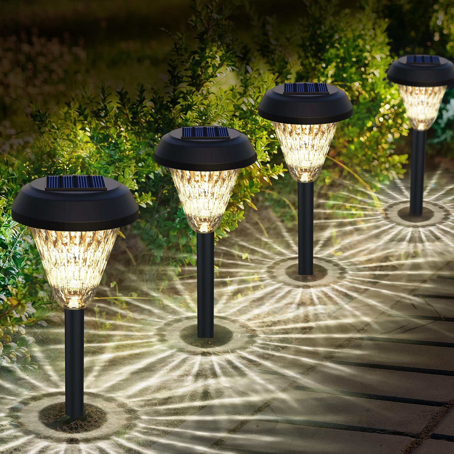 pearlstar Solar Lights Outdoor Garden Decor - 8 Pack 16inch Solar Pathway Lights for Outside Waterproof Solar Powered