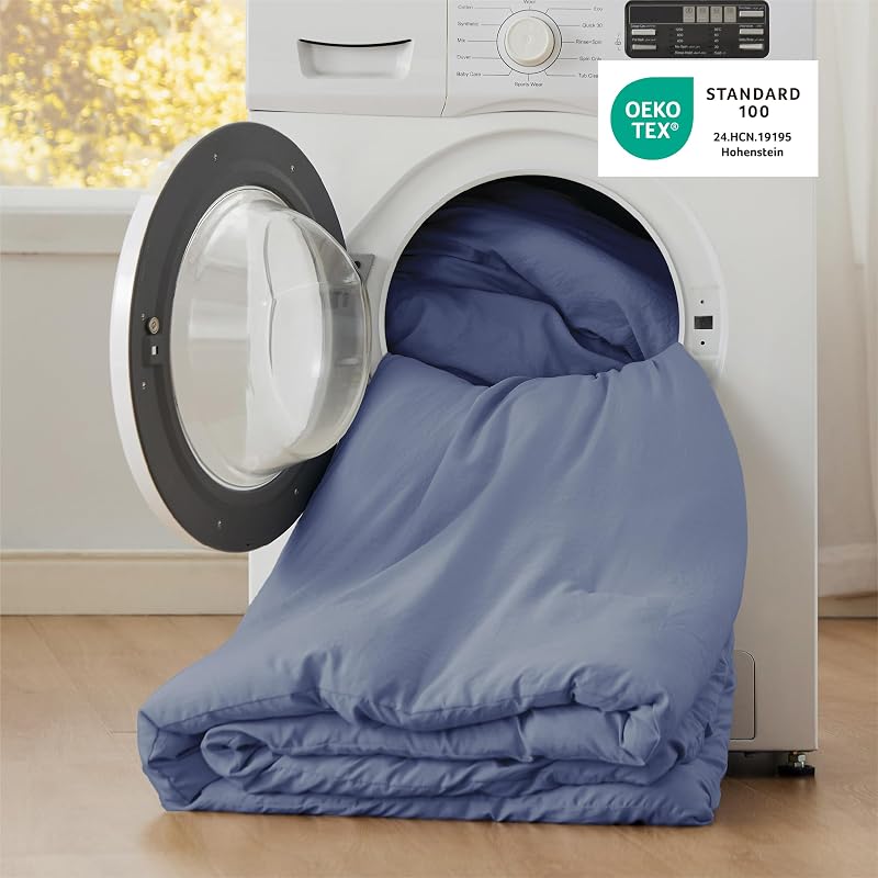 Bedsure Queen Comforter Set Prewashed Soft Bedding Set 3Pcs Blue 90"x90" image 5