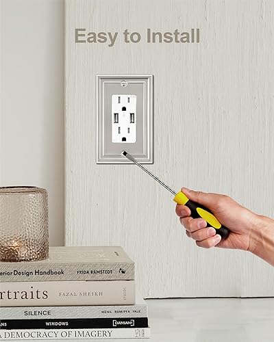 Miniatura 5 de Paquete de 4 placas decorativas de pared, placa de cubierta de toma de corriente eléctrica de níquel satinado para receptáculo, interruptor de