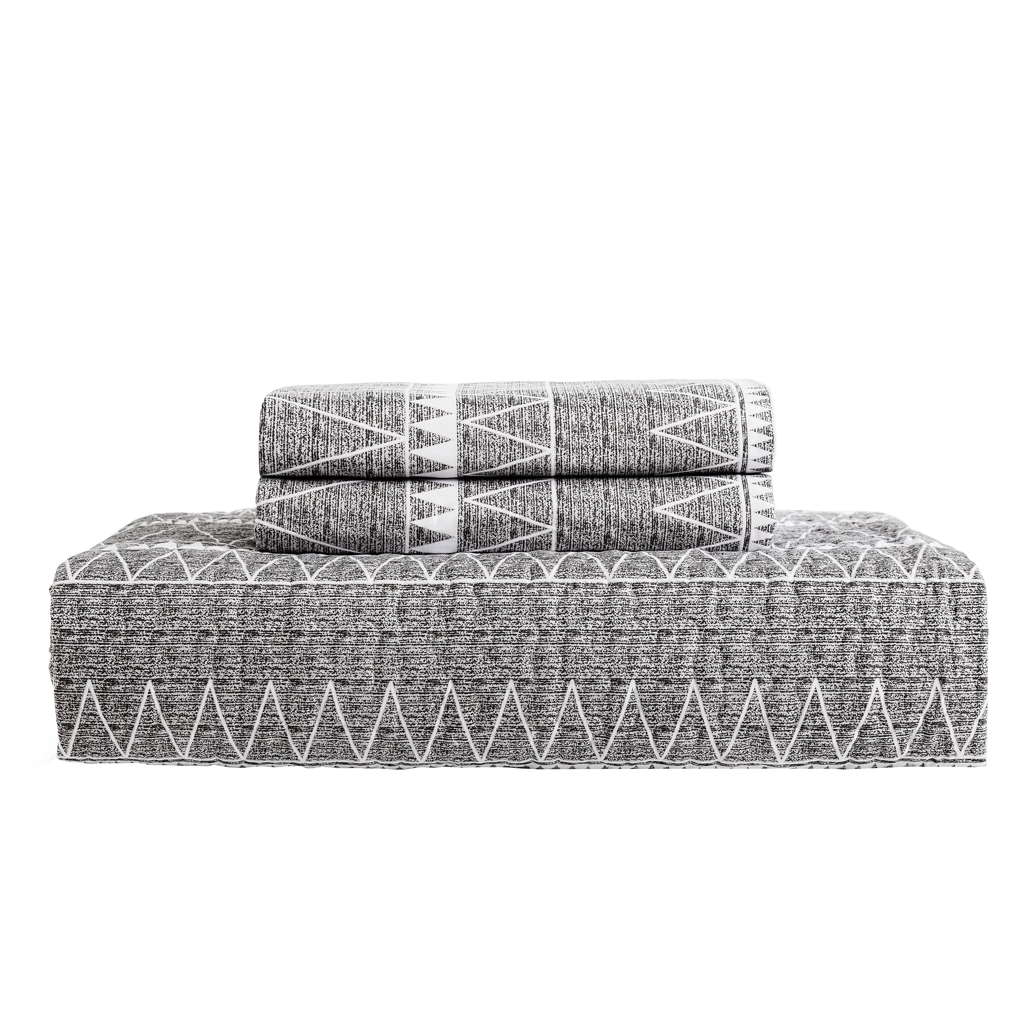 King Size Quilt Set Grey Bedspread (108 x 96 inches) Coverlet Sets Lightweight Bed Quilt - Striped Triangle Pattern - Reversible All-Season Coverlet Bedding Cover with 2 Shams