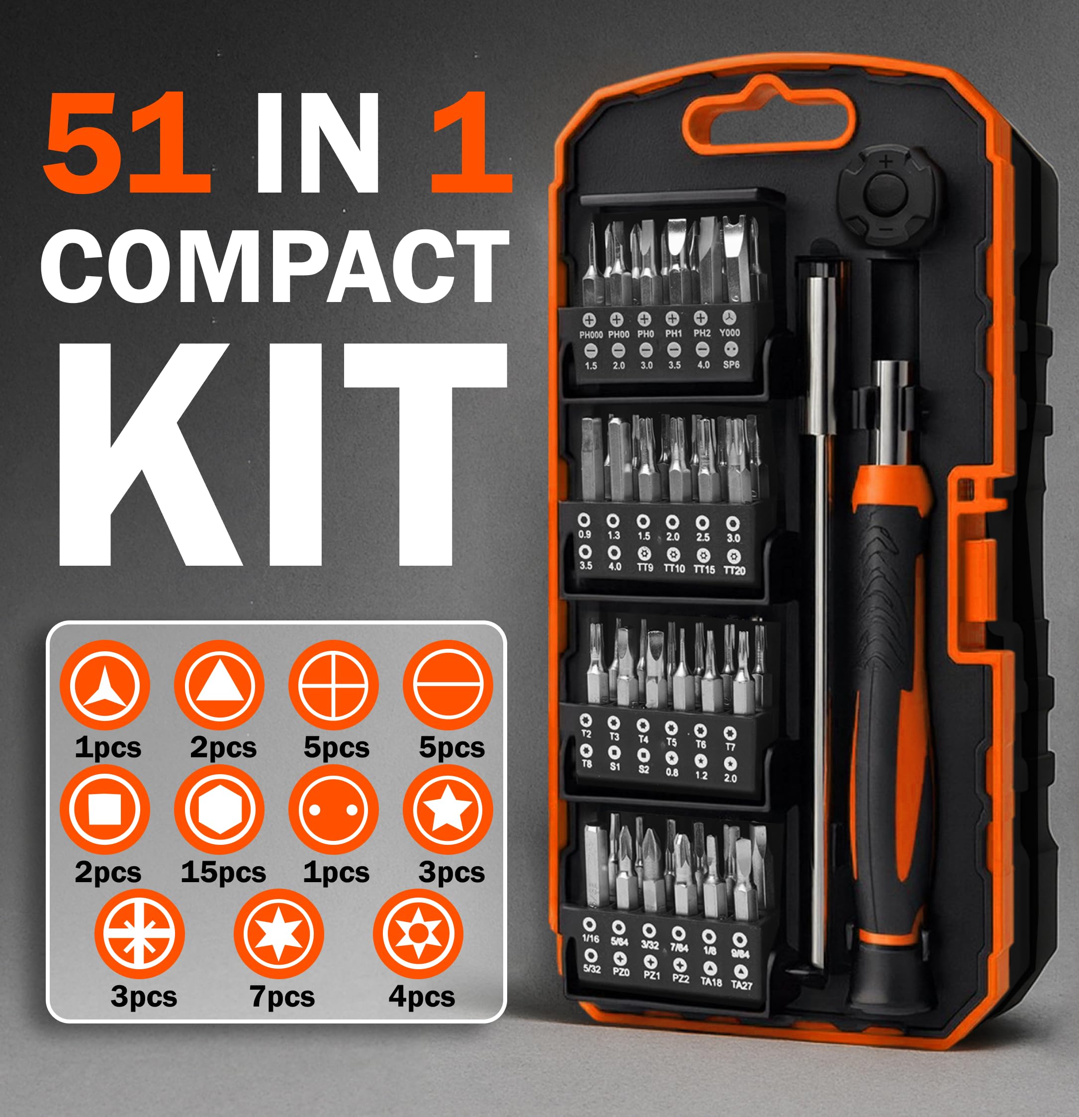 AV Steel Precision Screwdriver Set 51-in-1, Small Screwdriver Kit with Portable Storage Case, Magnetic Repair Precision Tool Kit for Electronics, PC, Phone, DIY Projects, Home Repairs