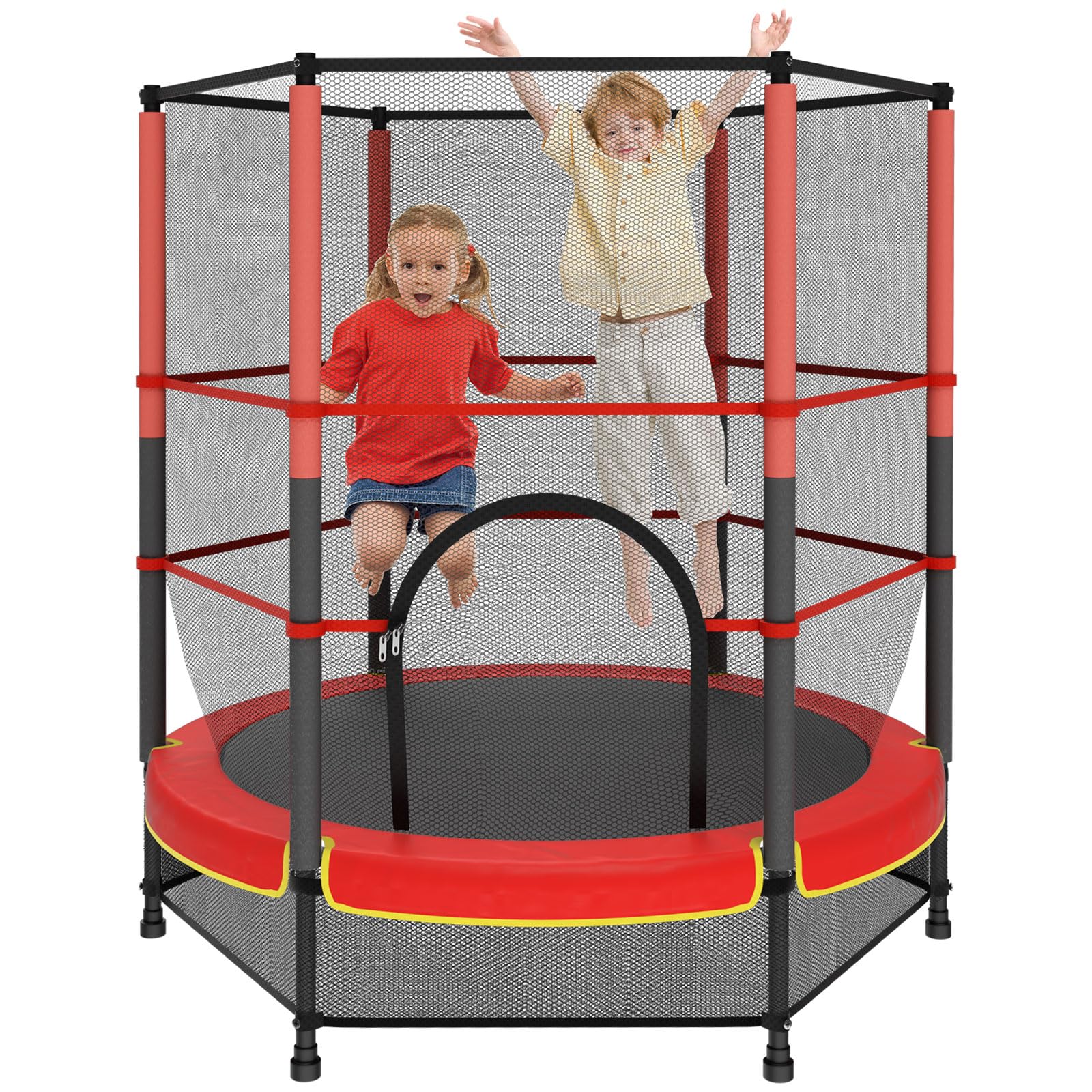 140cm Secure Kids Trampoline,with Safety Enclosure& Reinforced Steel Frame,Indoor Outdoor Toddler Trampoline for Children 3-10Years