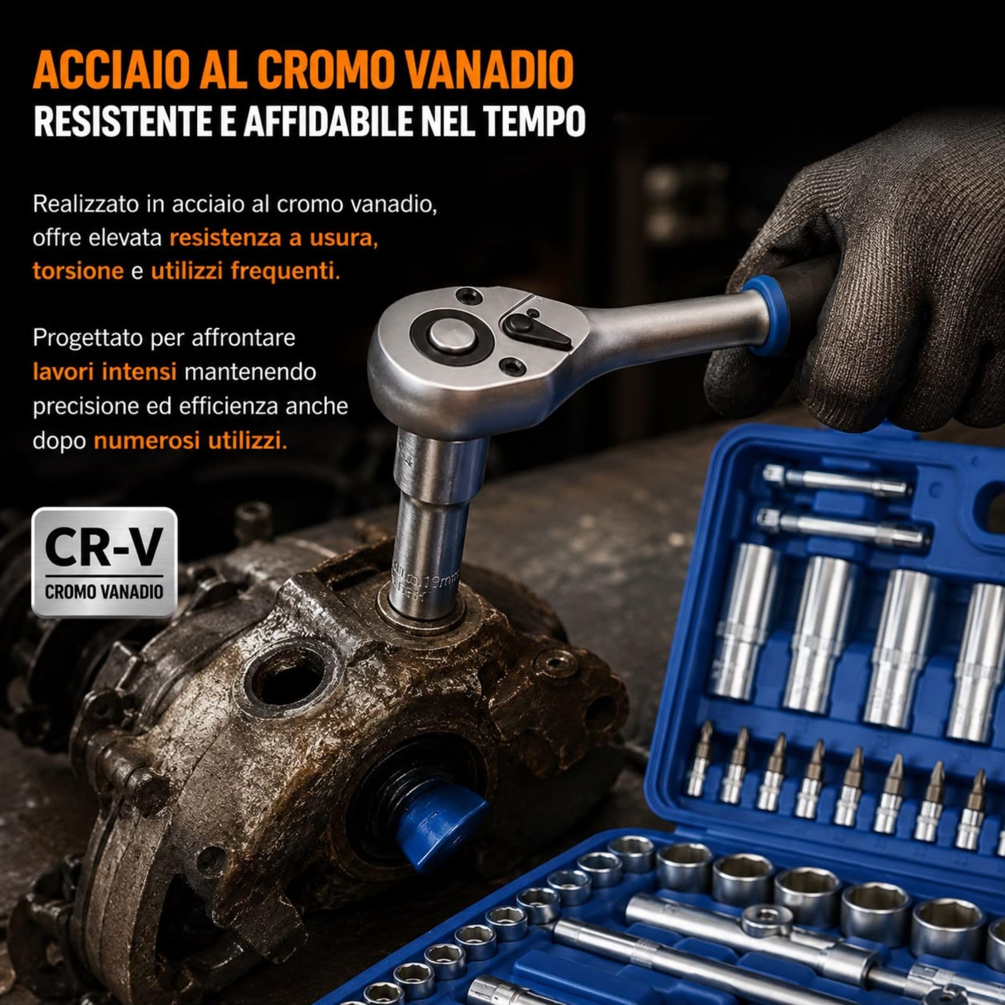 108 Pezzi CR-V 1/2" e 1/4" Chiavi a Cricchetto PROFESSIONALI con Valigetta