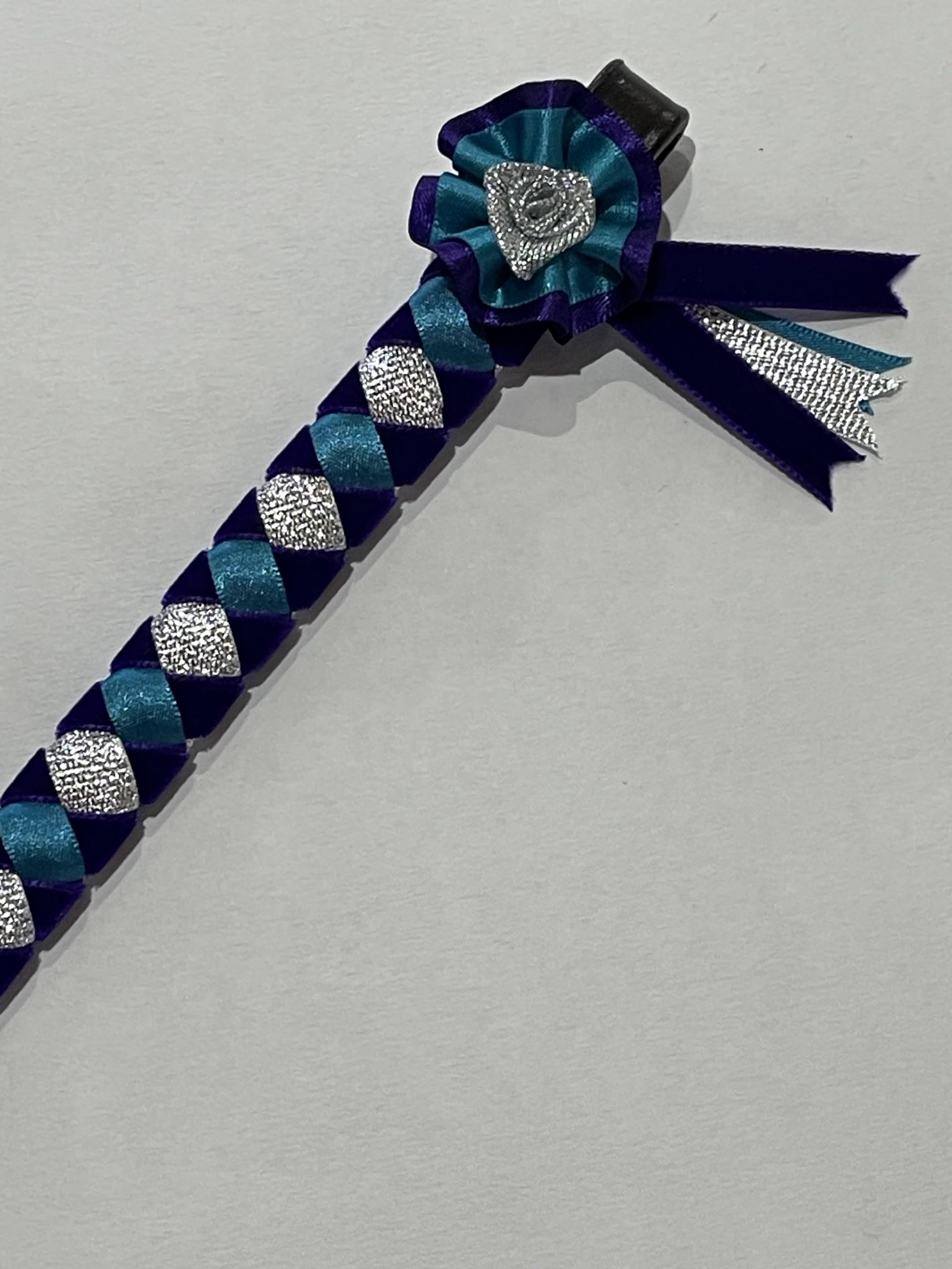 IV Horse Velvet and Satin Browbands with Mini Rosettes sizes small pony to extra full (Purple Turquoise Silver, Pony)