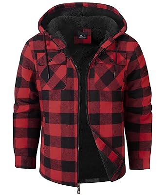 SCODI Men's Flannel Shirt Jacket Fleece Sherpa Lined Plaid Jackets Coat Full Zip Up Hoodie Winter Outwear