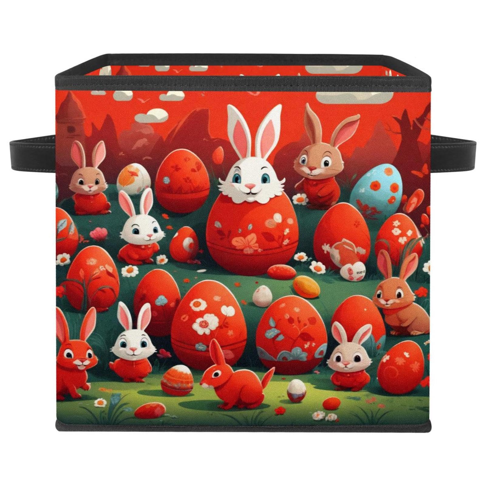 Boîte de rangement pliable pour éliminer le désordre, grand cube rouge à poignées en cuir
