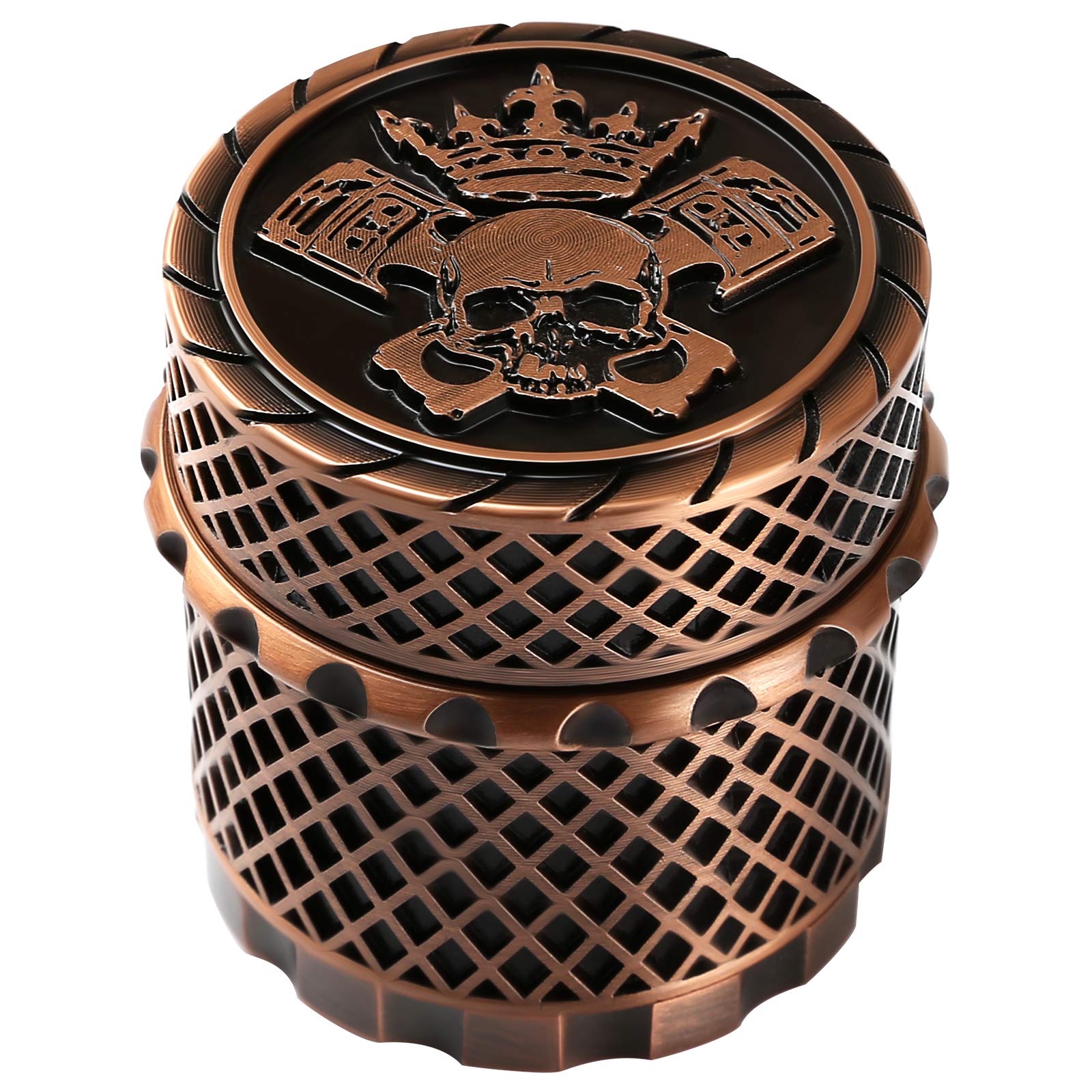 Golden Bell Grinder 1.8 inch (45 mm) Spice Grinder 4 Layers Zinc Alloy Grinder Threadless Mills Skull Lid Design - Red Bronze
