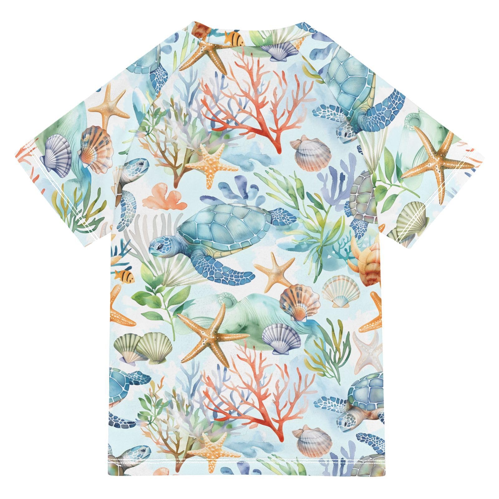 ALAZA Kids Rash Guard Boys Toddler Swim Shirts Short Sleeve Sea Turtles Cute UPF 50+ 3T