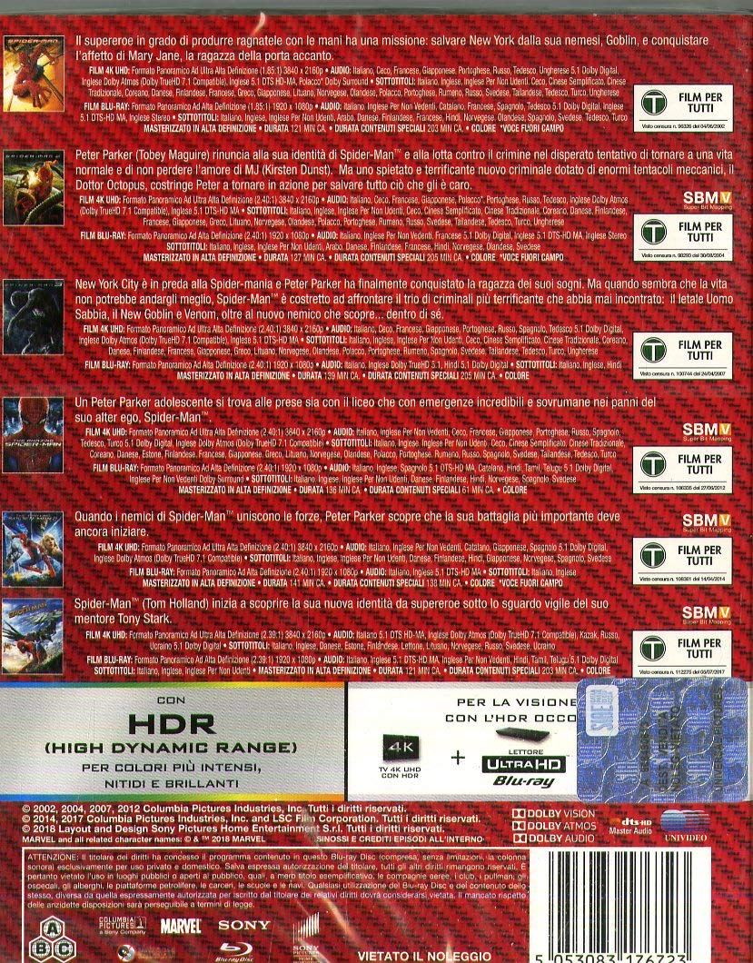 Spider-Man 4K Collection 1-6 (4K Uhd + Blu-Ray) (12 Dischi)