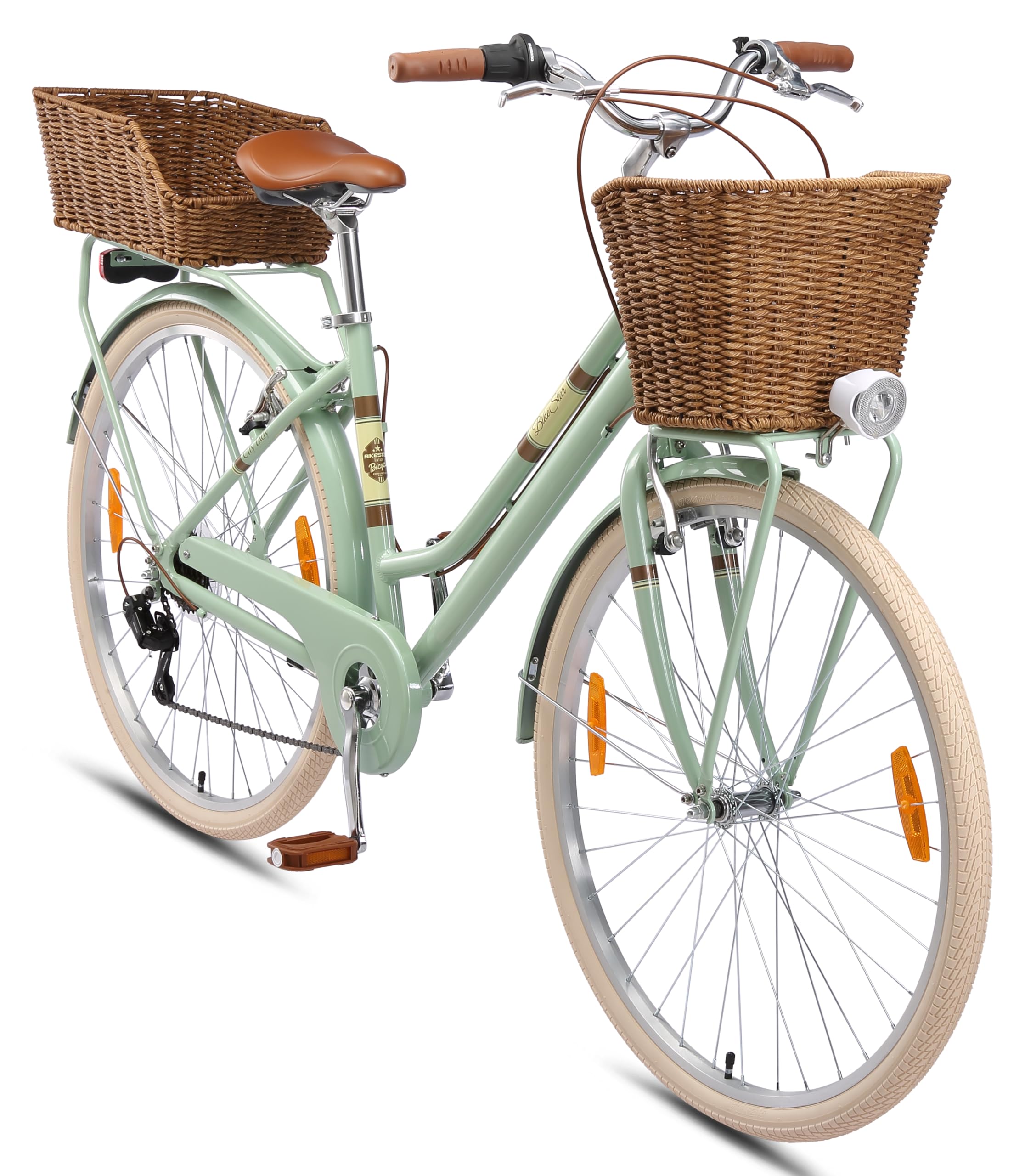 BIKESTAR Alu City Stadt Fahrrad 26, 28 Zoll | 16, 18 Zoll Rahmen, 7 Gang Shimano Damen Holland Rad, Retro Bike mit V-Bremse, Gepäckträger, Licht, Klingel, Korb, Speichenreflektoren | Risikofrei Testen