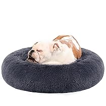 Feandrea Cuccia Cane Interno, Cuccia per Cani, Lettino per Animali Domestici a Ciambella, Cuscino Sfoderabile e Lavabile, Tappeto di Peluche, Diametro 80 cm, Grigio Scuro PGW040G02