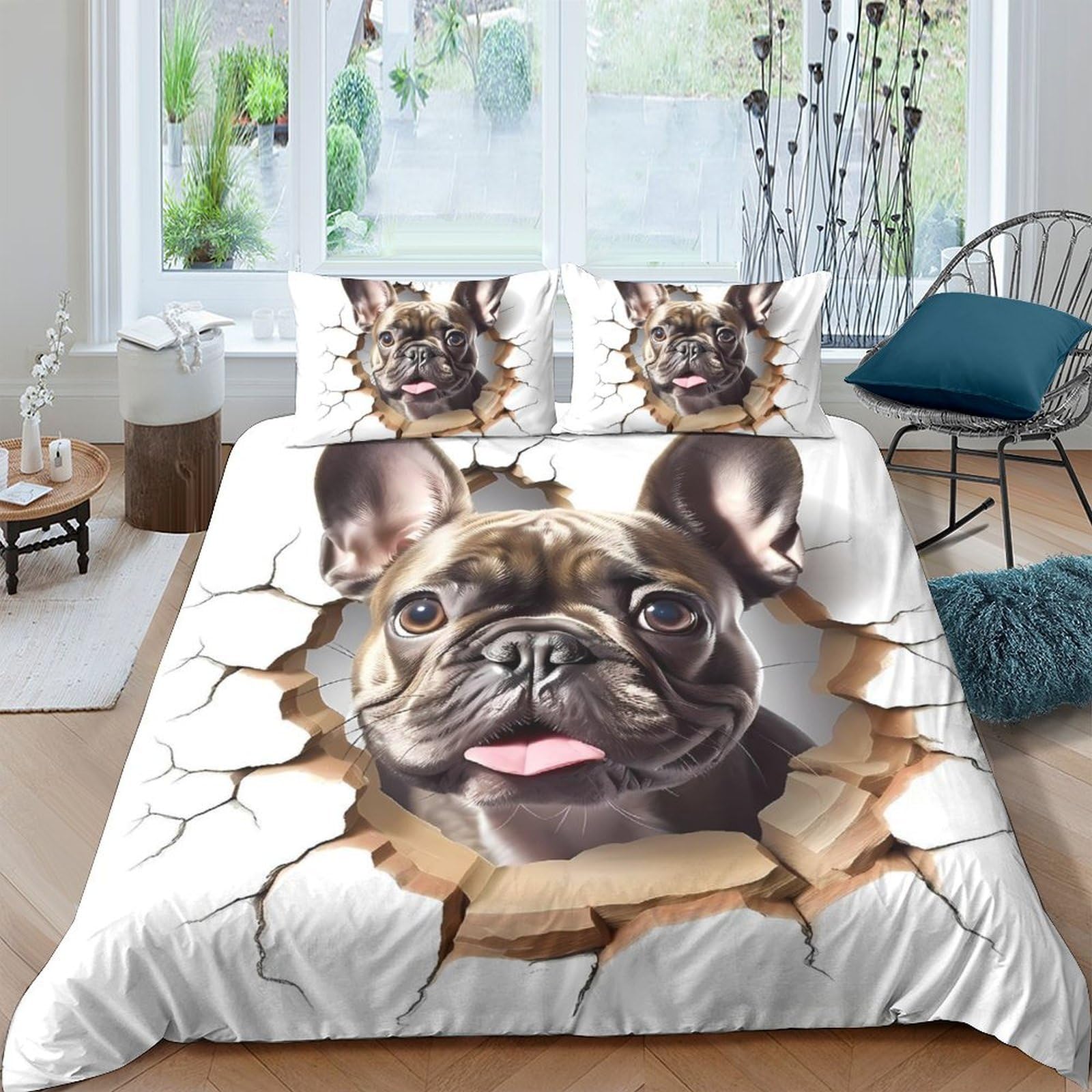 Ctjqhvkz Style-3 3D Printed Bulldog Face Fitted Sheet Microfiber Soft Breathable French Bulldog Bed Cover For Bedroom Guest Room Decor Single（135X200cm）