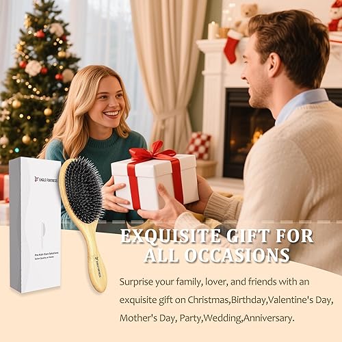 Miniatura 7 de EAGLE FORTRESS Cepillo de cerdas de jabalí con nailon pulido para mujeres, hombres y niños, cepillo desenredante con mango de bambú, ideal para