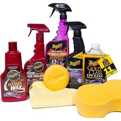 Meguiar's Classic Wash & Wax Kit, Car Cleaning Kit with Car Wash Soap and Wax, Includes Other Cleaning Products Like Detail Spray, Interior Cleaner, Tire Cleaner, and More