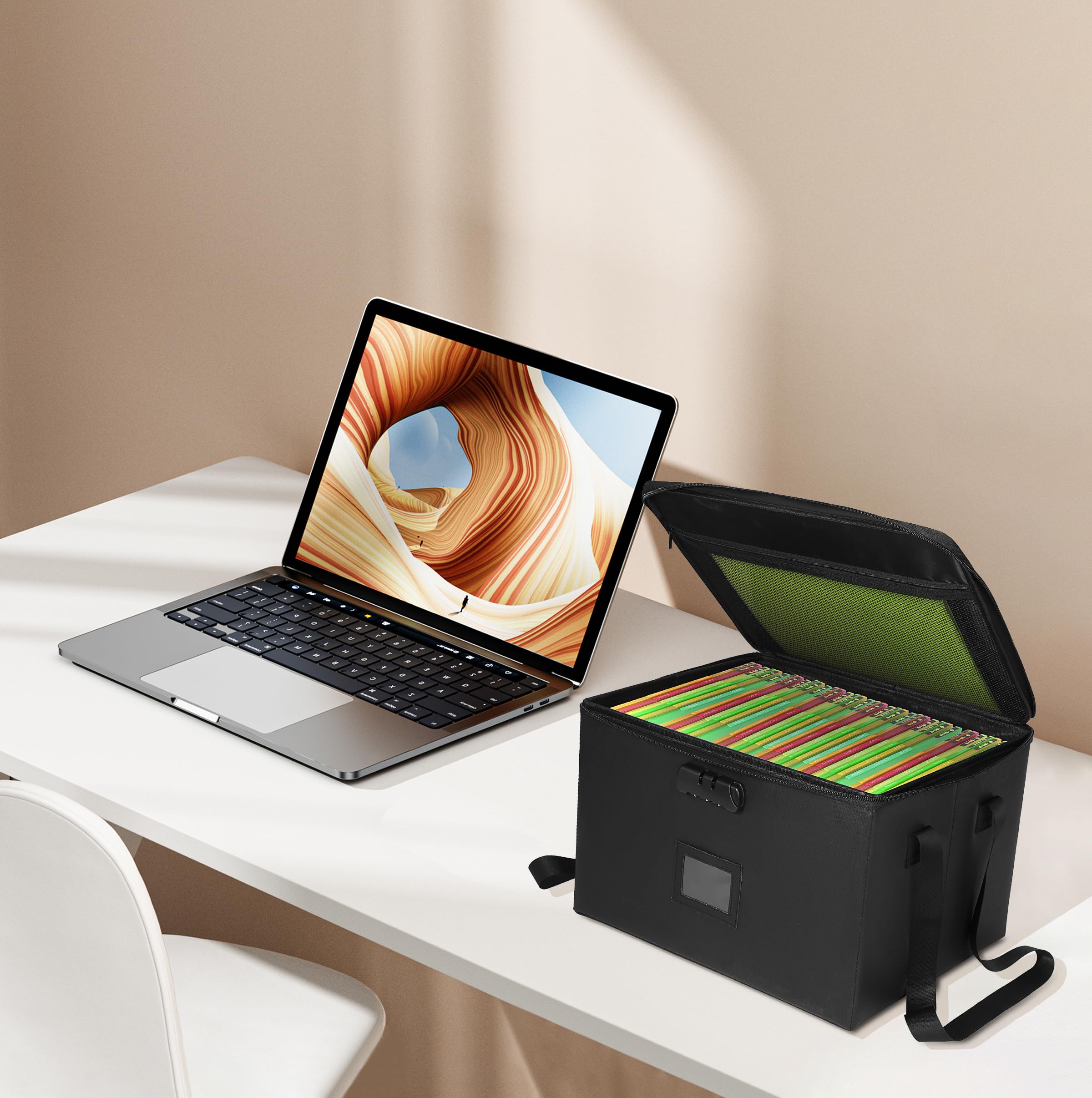 JAKAGO Caja de documentos ignífuga e impermeable, organizador de archivos portátil A4 con cerradura, cremallera resistente, plegable, diseño resistente, protege documentos importantes