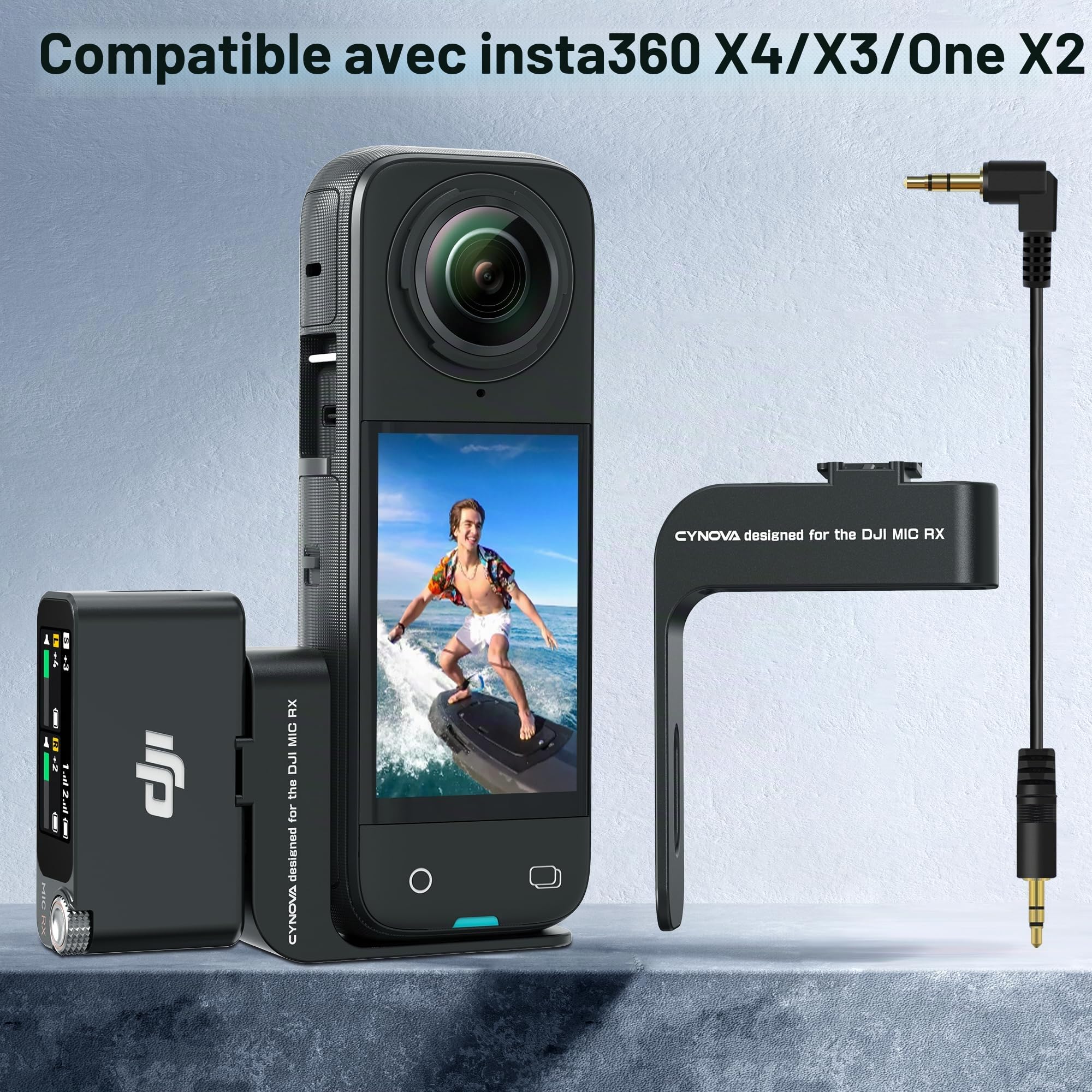 CYNOVA Cold Shoe pour Insta360 X4, support de microphone sans fil, compatible avec Insta360 X4/X3, utilisable sur microphone DJI MIC 2 RX Lavalier