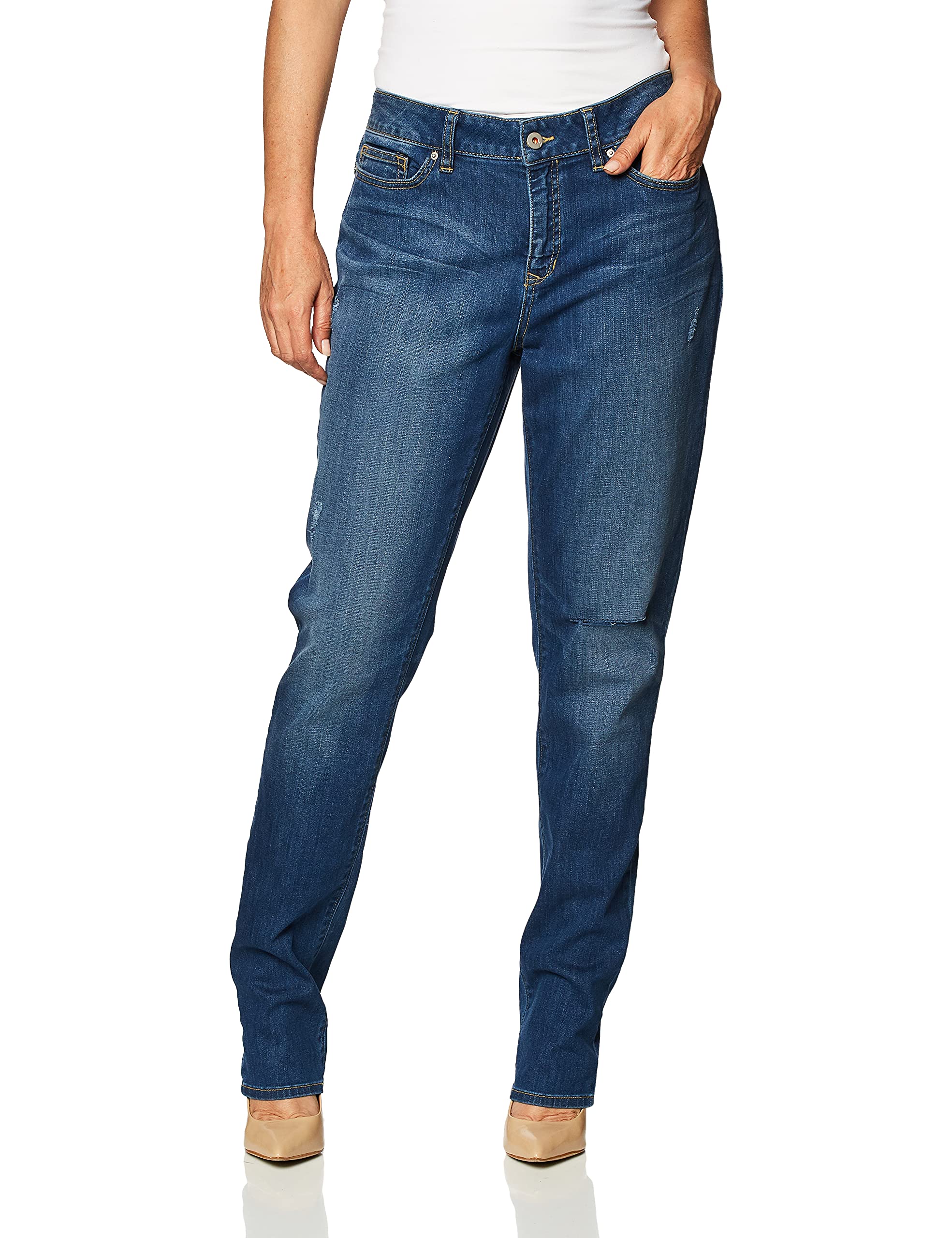 Yummie Women's Modern Mid Rise Slimming Straight Denim Jeans