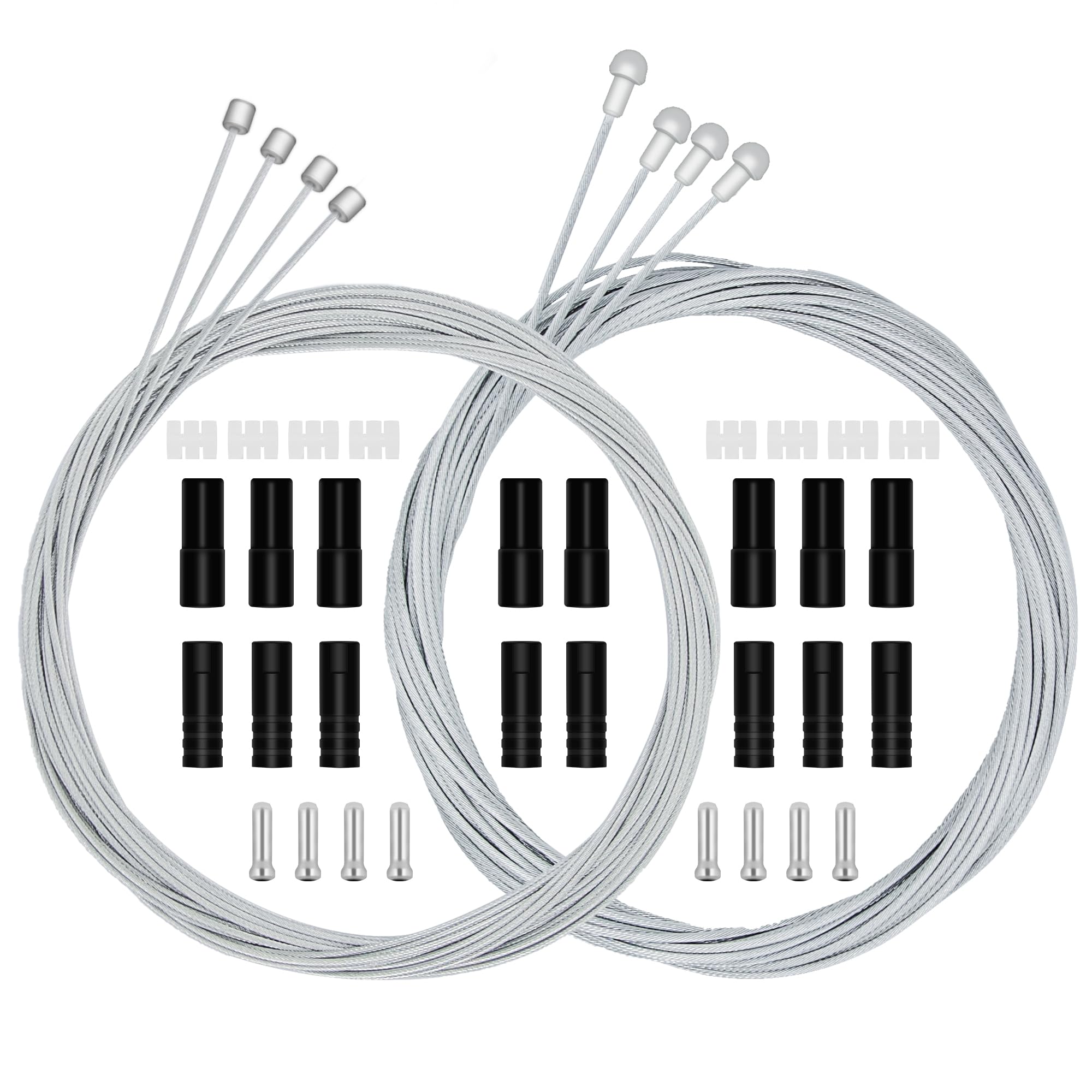 LiuTaoWMX Bike Brake Cable Kit, Bicycle Brake Cable for Road & Mountain, 40Pcs Universal Bike Shifter Cable and Brake Cable with Silver End Caps,