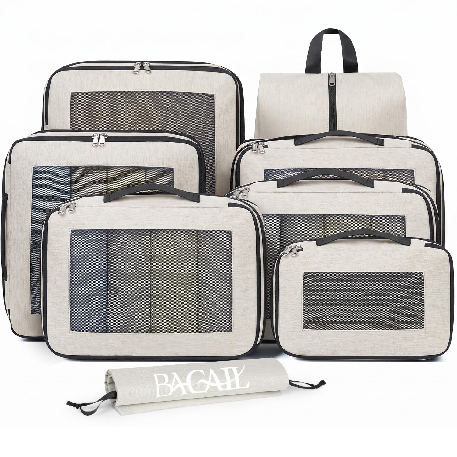 BAGAIL Compression Packing Cubes for Travel Essentials, 8 Set-Beige
