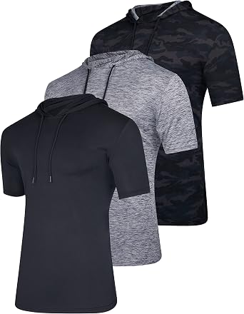 Real Essentials 3 Pack Mens Dry Fit Short Sleeve Active Athletic Hoodie Pullover Sweatshirt Available in Big & Tall
