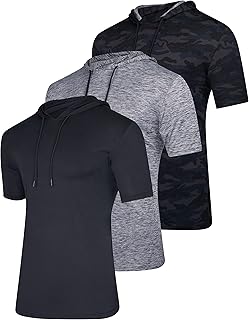 3 Pack: Mens Dry-Fit Short Sleeve Athletic Hoodie Pullover Wicking Sweatshirt (Available in Big & Tall)