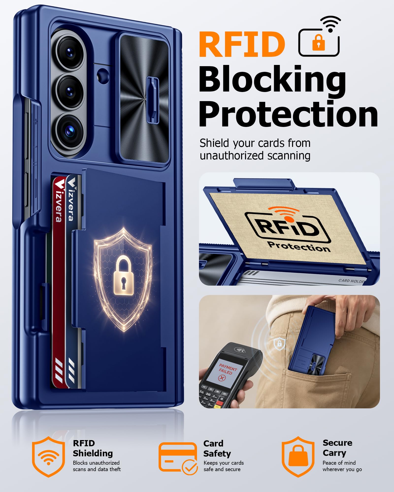 Vizvera Custodia a portafoglio per Samsung Galaxy Z Fold 8 Ultra con copertura per fotocamera scorrevole e pellicola protettiva, blocco RFID, porta carte antiurto, cerniera protettiva per Galaxy Z