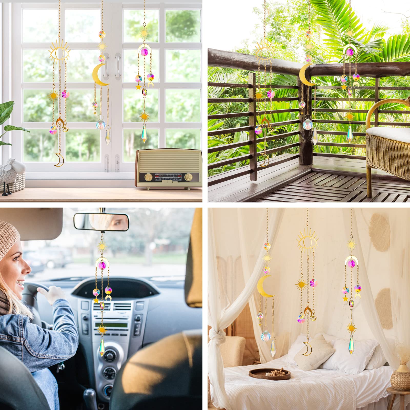 Weldocor Attrape-soleil En Cristal à Suspendre, Attrape-soleil Lune Printeps été Arc-en-ciel