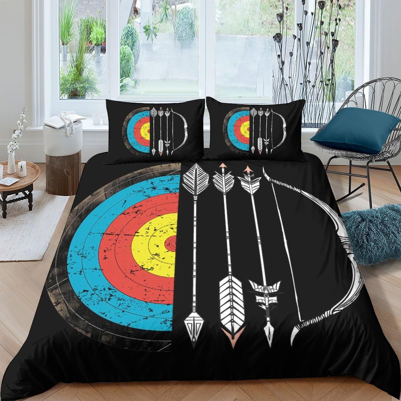 Ctjqhvkz Style-3 3D Printed Archery Target Fitted Sheet Microfiber Soft Breathable Arrow Bow Bed Cover For Bedroom Modern Decor Single（135X200cm）