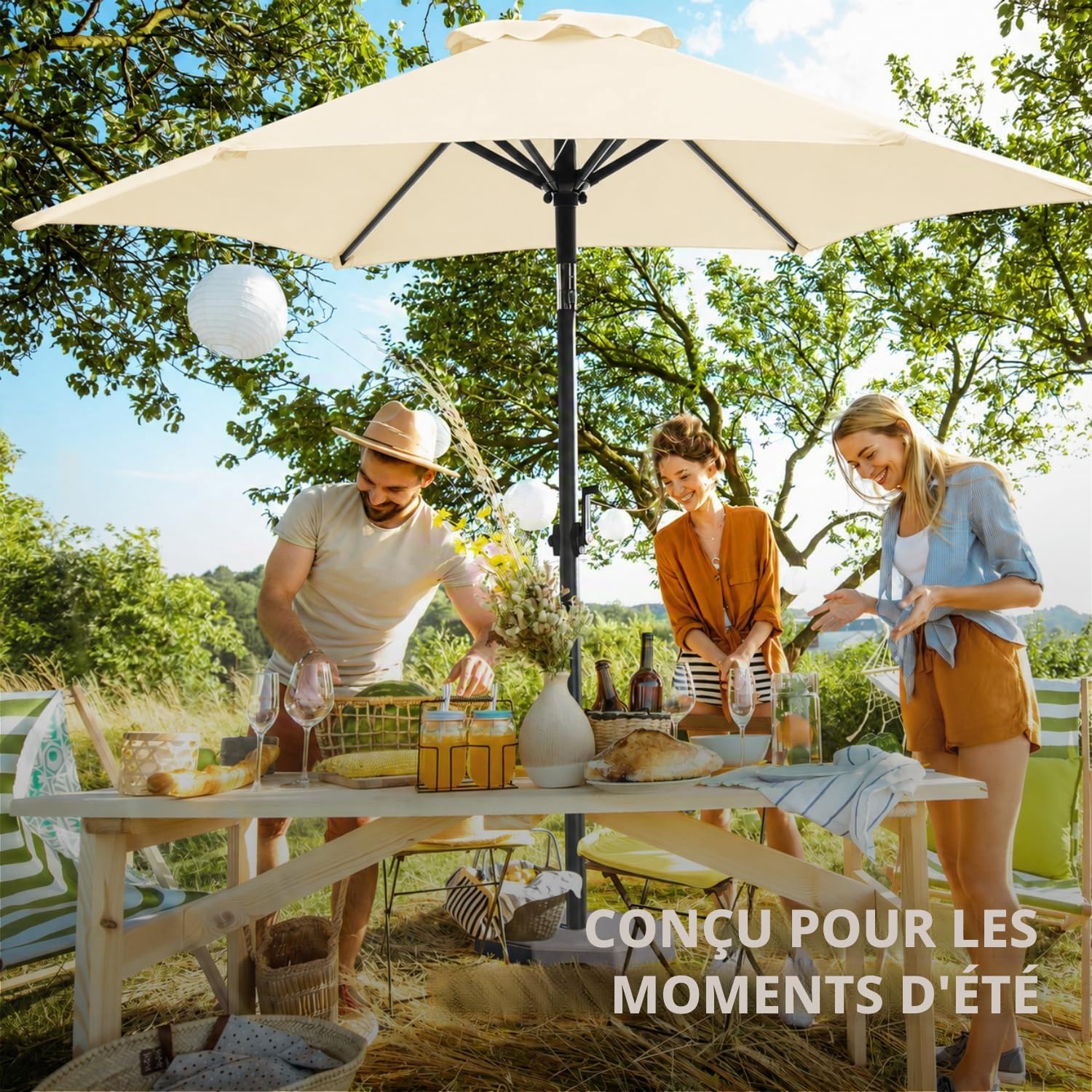Kingsleeve® Parasol inclinable Ø 200cm beige Parasol en aluminium avec manivelle Protection solaire jardin terrasse