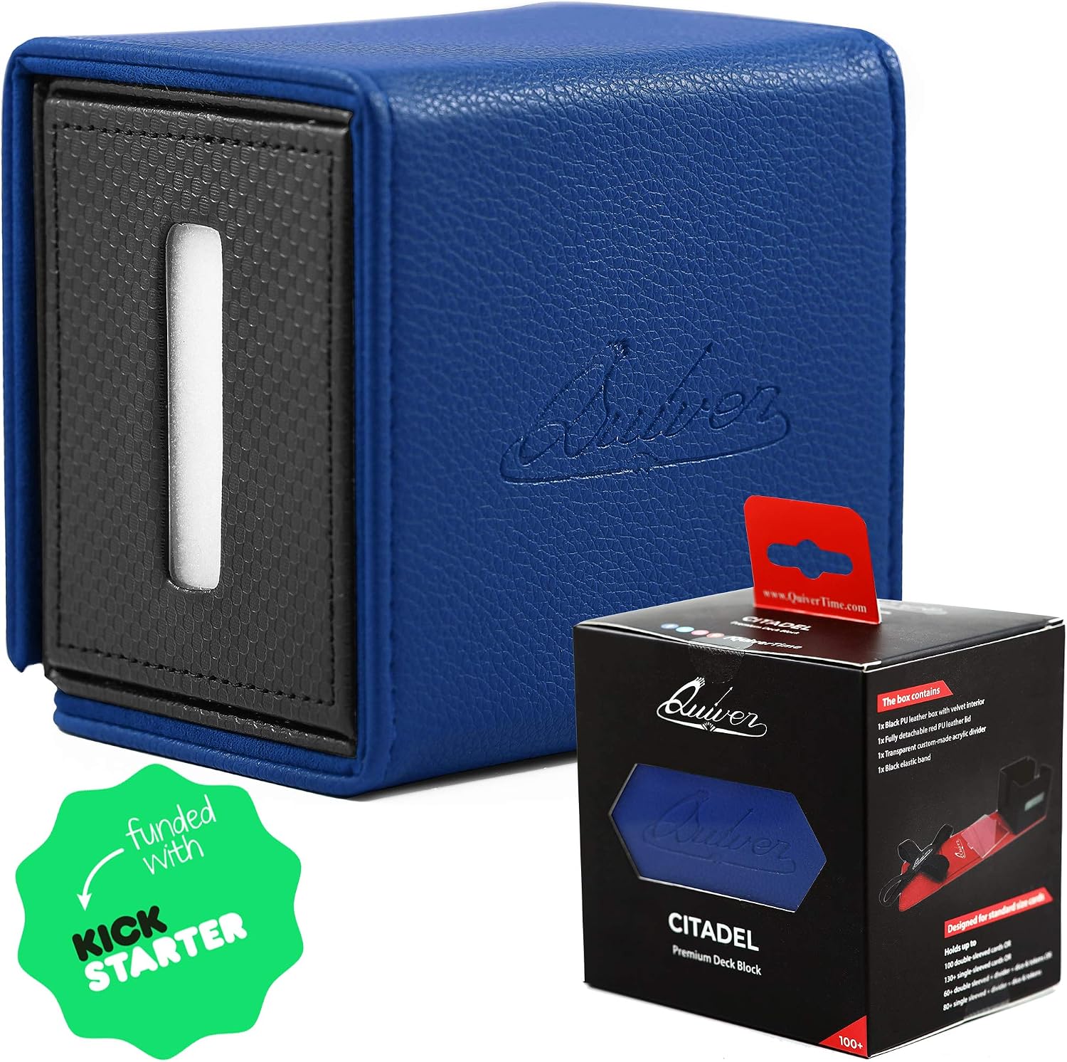Quiver Time Citadel Deck Block Blue, 100+ Card Storage Box for Cards Dice and Tokens, Custom Divider